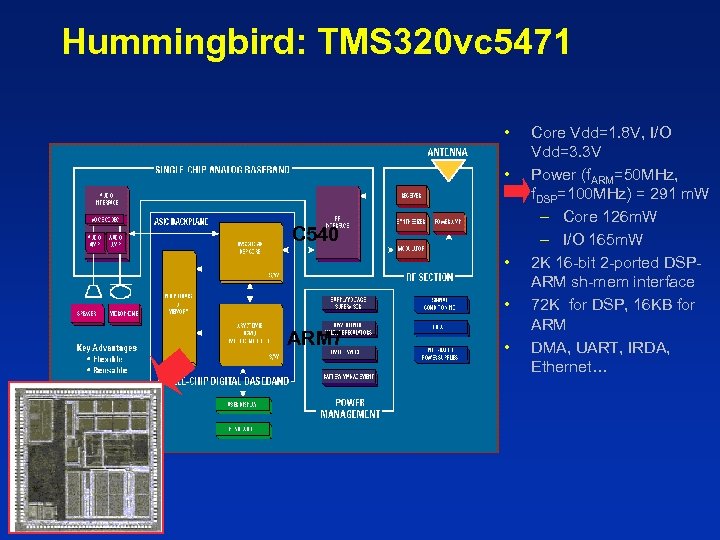 Hummingbird: TMS 320 vc 5471 • • C 540 • • ARM 7 •
