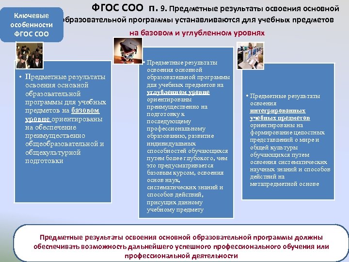  ФГОС СОО п. 9. Предметные результаты освоения основной Ключевые образовательной программы устанавливаются для