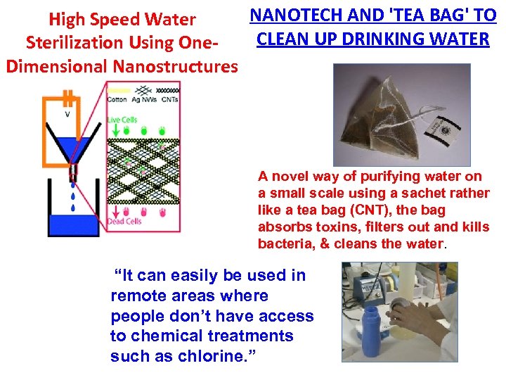 NANOTECH AND 'TEA BAG' TO High Speed Water CLEAN UP DRINKING WATER Sterilization Using