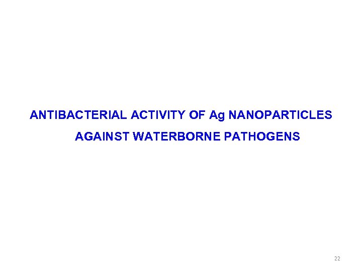 ANTIBACTERIAL ACTIVITY OF Ag NANOPARTICLES AGAINST WATERBORNE PATHOGENS 22 