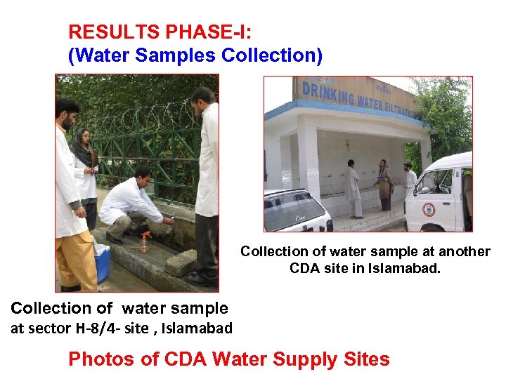 RESULTS PHASE-I: (Water Samples Collection) Collection of water sample at another CDA site in