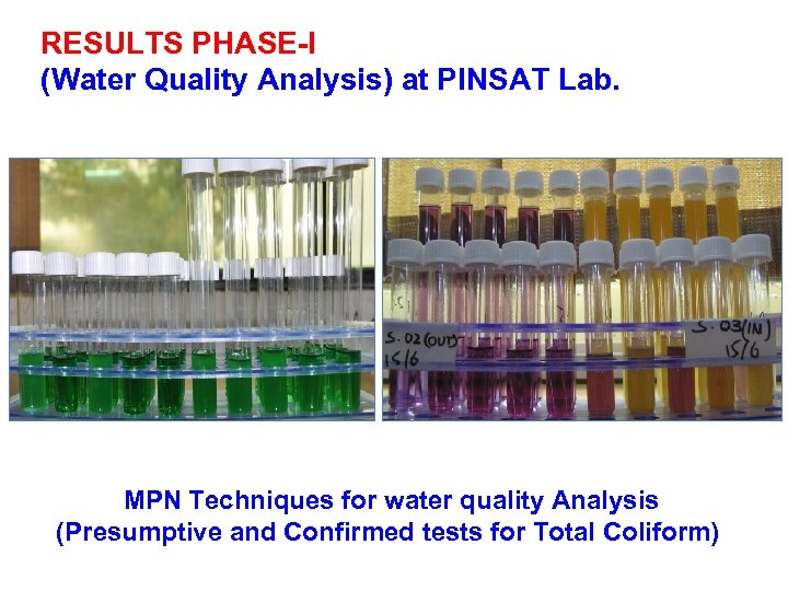RESULTS PHASE-I (Water Quality Analysis) at PINSAT Lab. MPN Techniques for water quality Analysis