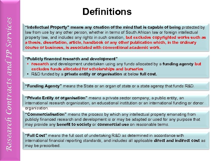 Research Contracts and IP Services Definitions “Intellectual Property