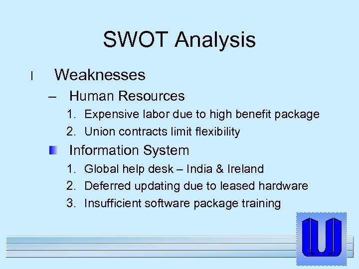 SWOT Analysis l Weaknesses – Human Resources 1. Expensive labor due to high benefit