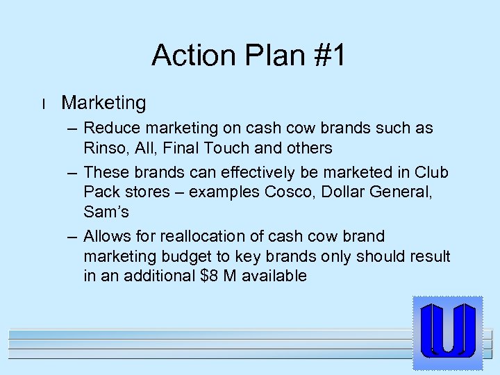 Action Plan #1 l Marketing – Reduce marketing on cash cow brands such as