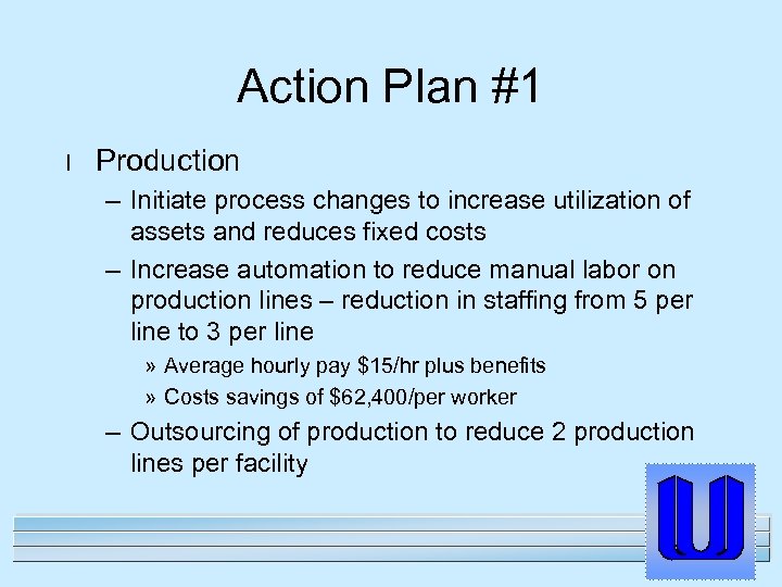 Action Plan #1 l Production – Initiate process changes to increase utilization of assets