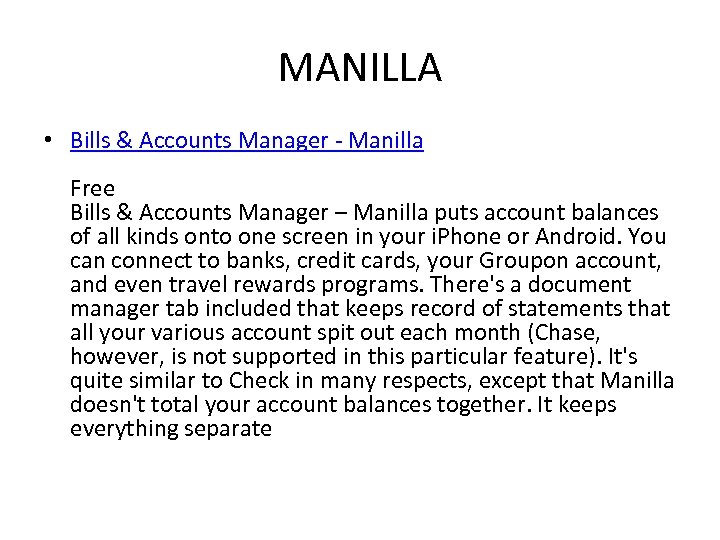 MANILLA • Bills & Accounts Manager - Manilla Free Bills & Accounts Manager –
