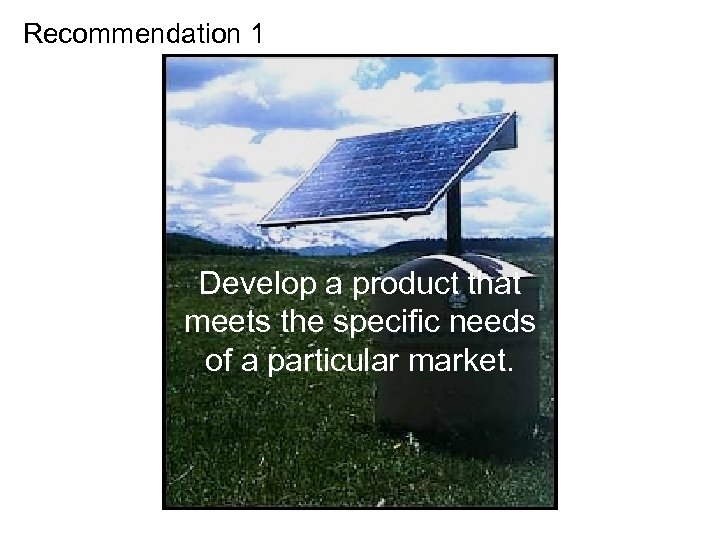 Recommendation 1 Develop a product that meets the specific needs of a particular market.