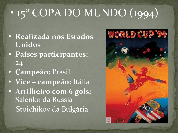  • 15° COPA DO MUNDO (1994) • Realizada nos Estados Unidos • Países