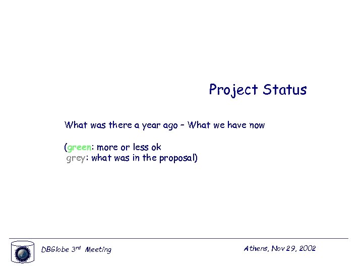 Project Status What was there a year ago – What we have now (green: