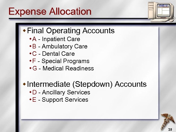 Expense Allocation w Final Operating Accounts A - Inpatient Care B - Ambulatory Care