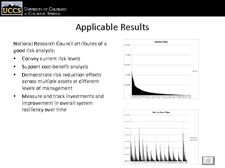 Applicable Results National Research Council attributes of a good risk analysis: • Convey current