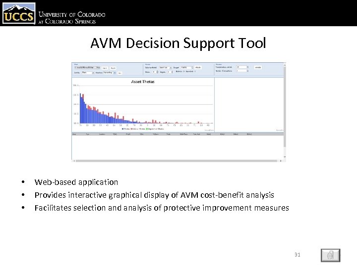 AVM Decision Support Tool • • • Web-based application Provides interactive graphical display of