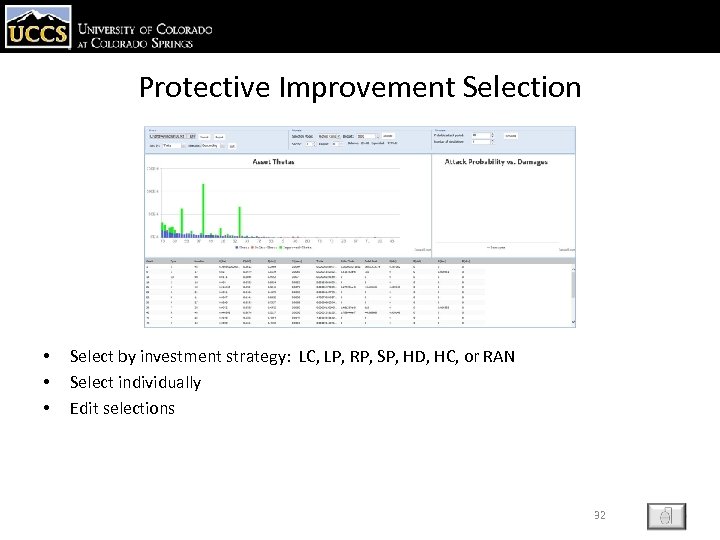 Protective Improvement Selection • • • Select by investment strategy: LC, LP, RP, SP,