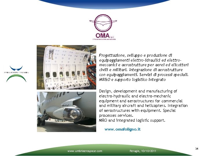 Progettazione, sviluppo e produzione di equipaggiamenti elettro-idraulici ed elettromeccanici e aerostrutture per aerei ed