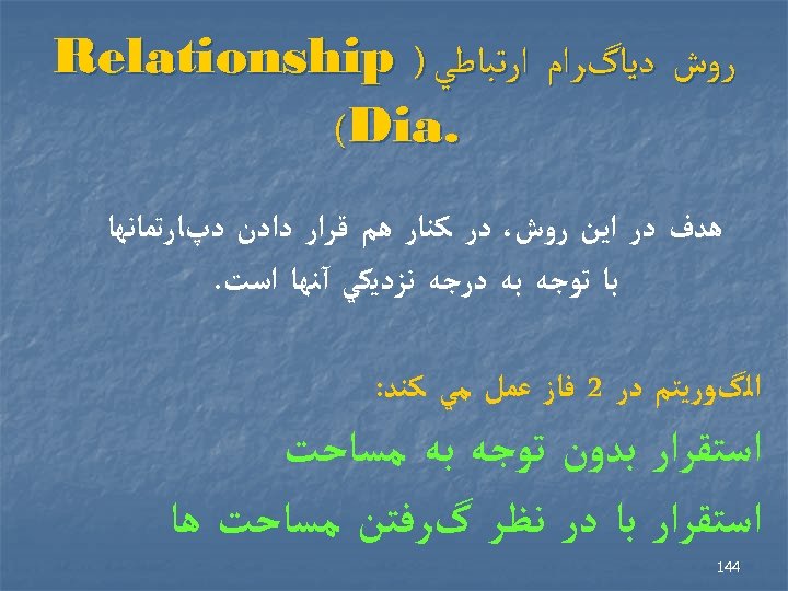  ﺭﻭﺵ ﺩﻳﺎگﺮﺍﻡ ﺍﺭﺗﺒﺎﻃﻲ ) Relationship . (Dia ﻫﺪﻑ ﺩﺭ ﺍﻳﻦ ﺭﻭﺵ، ﺩﺭ ﻛﻨﺎﺭ