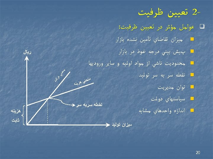  2 ﺗﻌﻴﻴﻦ ﻇﺮﻓﻴﺖ q ﻋﻮﺍﻣﻞ ﻣﺆﺜﺮ ﺩﺭ ﺗﻌﻴﻴﻦ ﻇﺮﻓﻴﺖ: n n ﻣﻴﺰﺍﻥ ﺗﻮﻟﻴﺪ