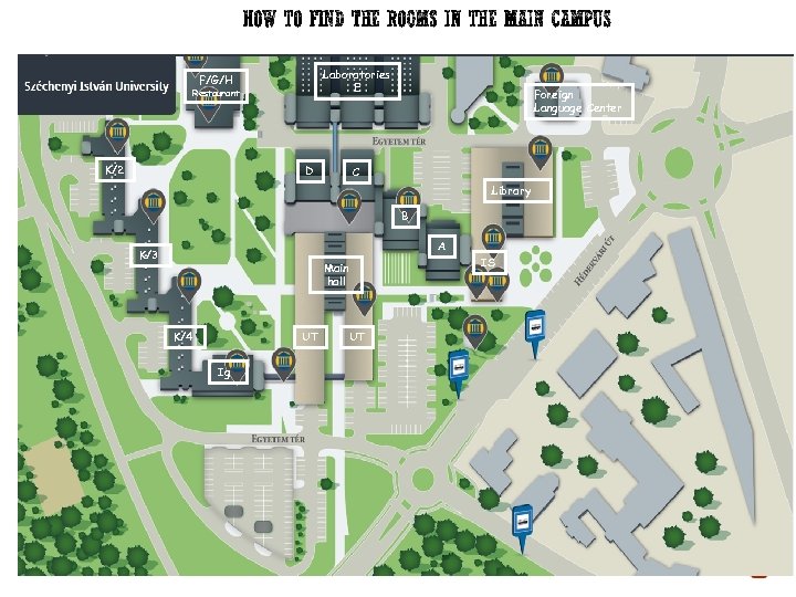 Laboratories E F/G/H Restaurant K/2 D Foreign Language Center C Library B A K/3