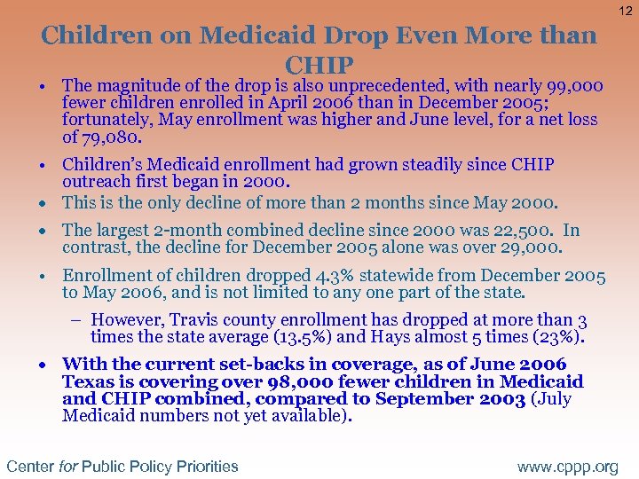 12 Children on Medicaid Drop Even More than CHIP • The magnitude of the