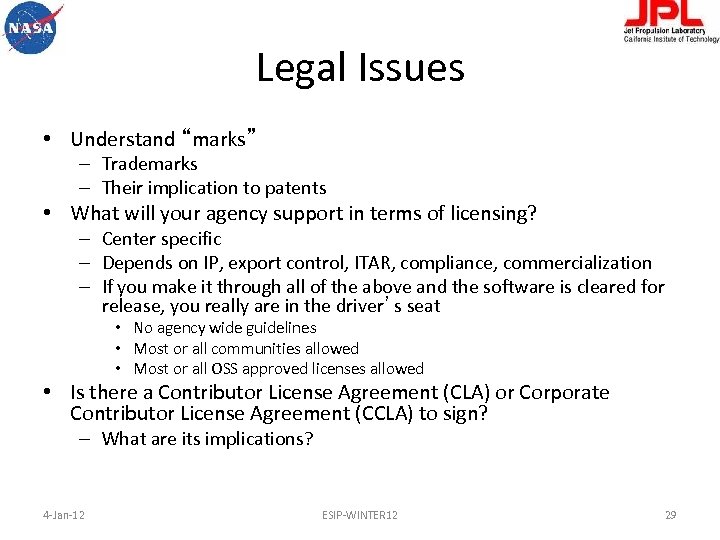 Legal Issues • Understand “marks” – Trademarks – Their implication to patents • What