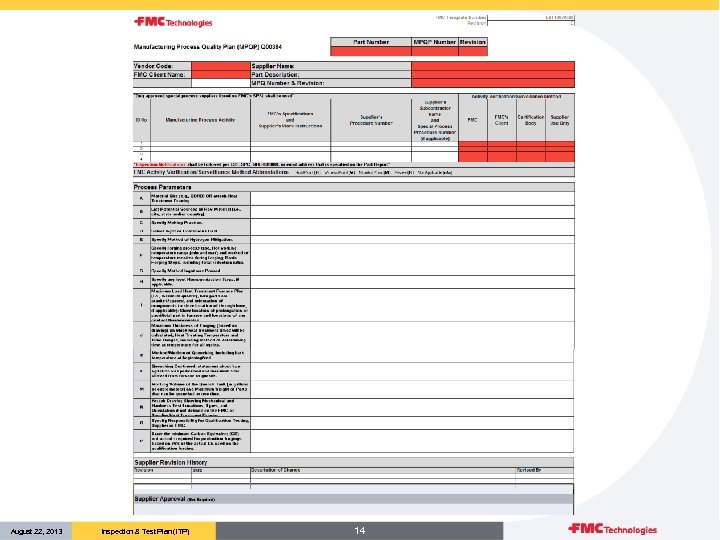 August 22, 2013 Inspection & Test Plan (ITP) 14 