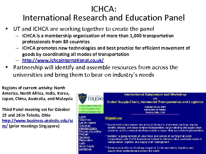 ICHCA: International Research and Education Panel • UT and ICHCA are working together to