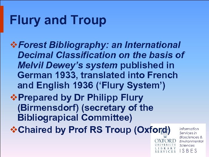 Flury and Troup v. Forest Bibliography: an International Decimal Classification on the basis of
