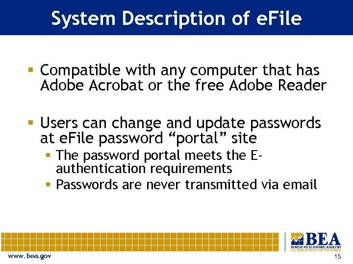 System Description of e. File § Compatible with any computer that has Adobe Acrobat