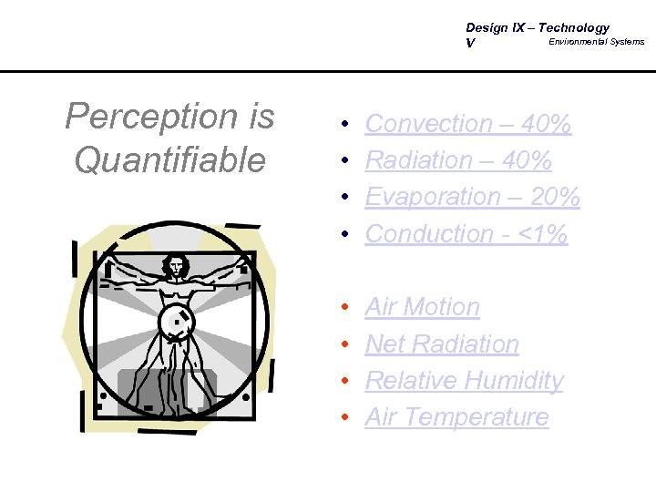 Design IX – Technology Environmental Systems V Perception is Quantifiable • • Convection –
