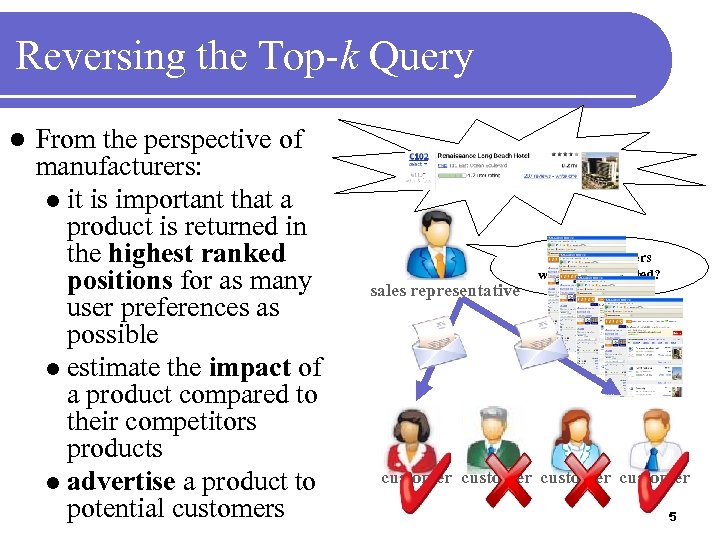 Reversing the Top-k Query l From the perspective of manufacturers: l it is important