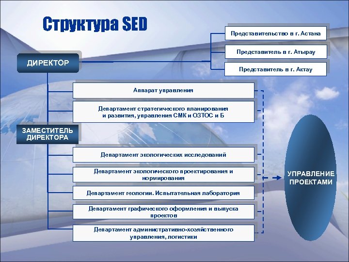 Структура SED Представительство в г. Астана Представитель в г. Атырау ДИРЕКТОР Представитель в г.