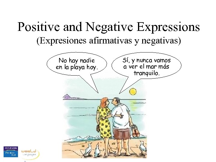 Positive and Negative Expressions (Expresiones afirmativas y negativas) No hay nadie en la playa