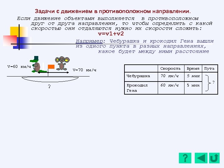 Задачи на движение в противоположных направлениях