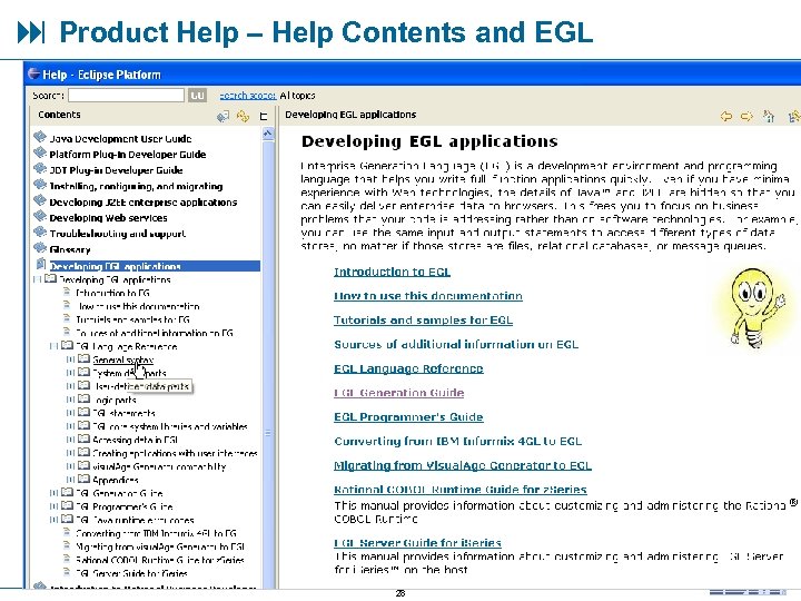  Product Help – Help Contents and EGL 28 