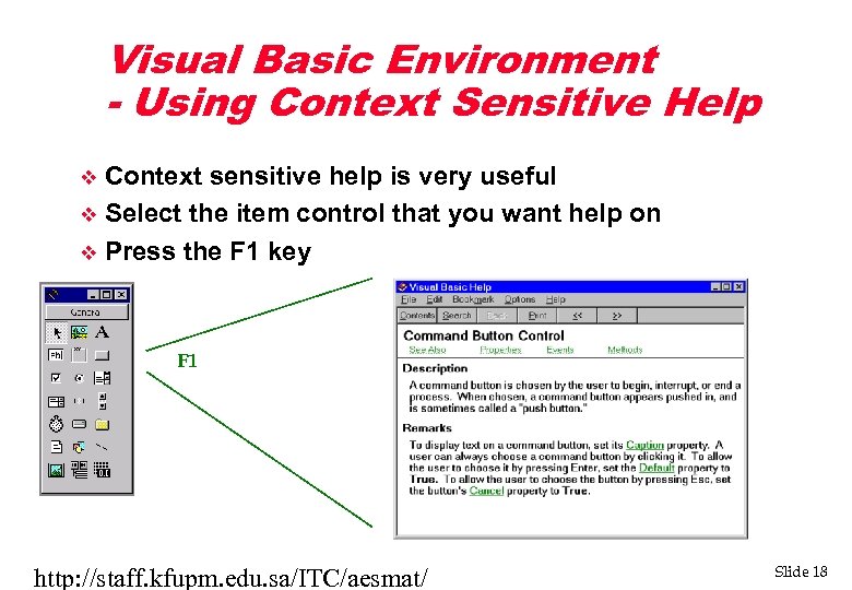 Visual Basic Environment - Using Context Sensitive Help Context sensitive help is very useful