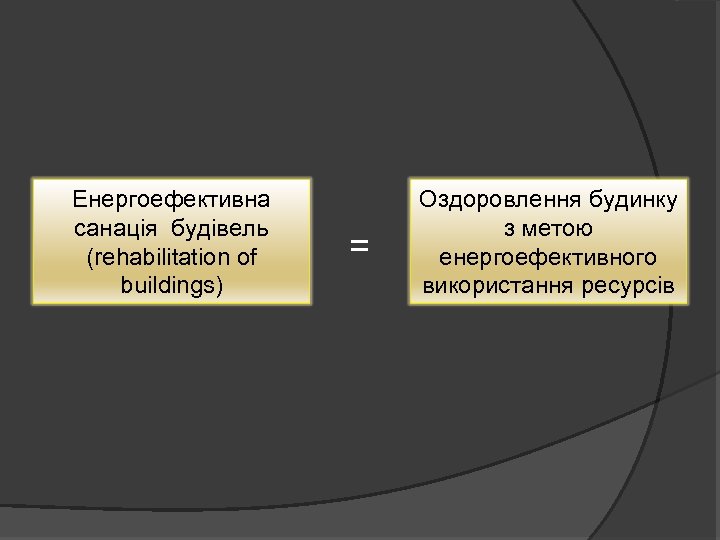 Енергоефективна санація будівель (rehabilitation of buildings) = Оздоровлення будинку з метою енергоефективного використання ресурсів