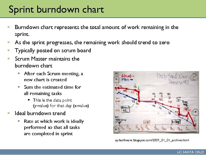 Sprint burndown chart § Burndown chart represents the total amount of work remaining in