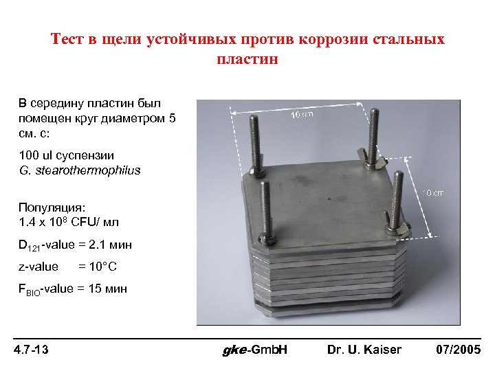 Тест в щели устойчивых против коррозии стальных пластин В середину пластин был помещен круг