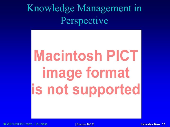 Knowledge Management in Perspective © 2001 -2005 Franz J. Kurfess [Sveiby 2000] Introduction 11