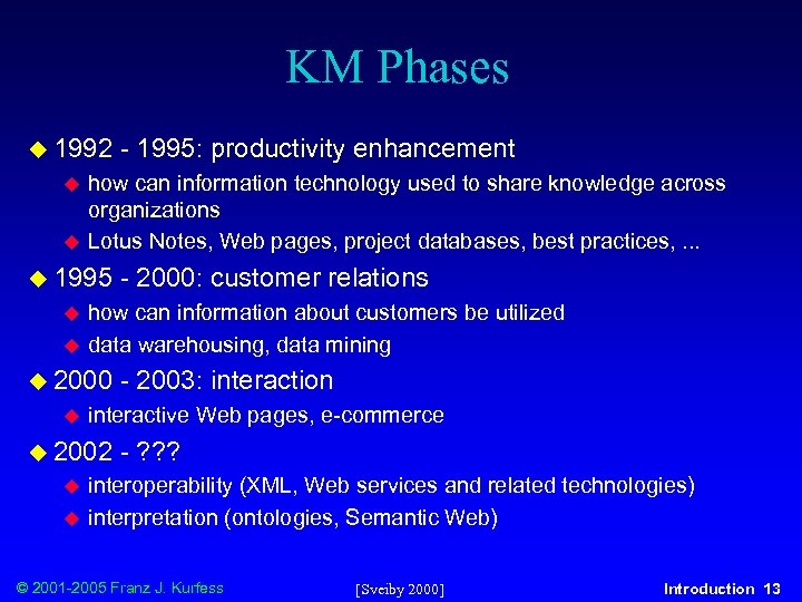 KM Phases u 1992 u u how can information technology used to share knowledge