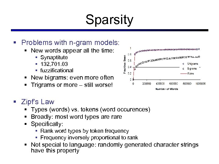 Sparsity § Problems with n-gram models: § New words appear all the time: §