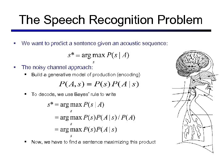The Speech Recognition Problem § We want to predict a sentence given an acoustic