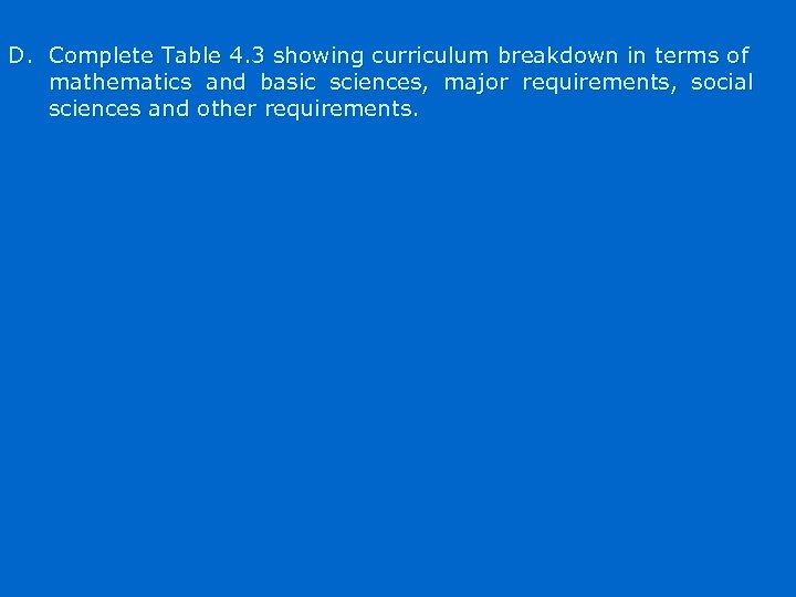 D. Complete Table 4. 3 showing curriculum breakdown in terms of mathematics and basic