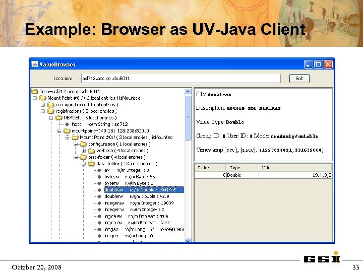 Example: Browser as UV-Java Client October 20, 2008 33 