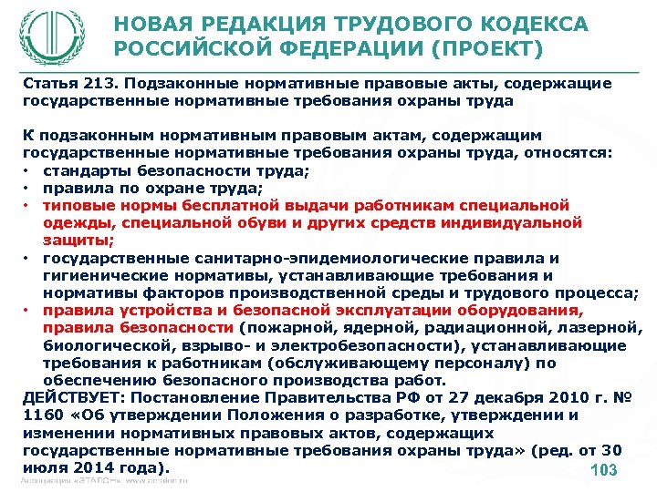 НОВАЯ РЕДАКЦИЯ ТРУДОВОГО КОДЕКСА РОССИЙСКОЙ ФЕДЕРАЦИИ (ПРОЕКТ) Статья 213. Подзаконные нормативные правовые акты, содержащие