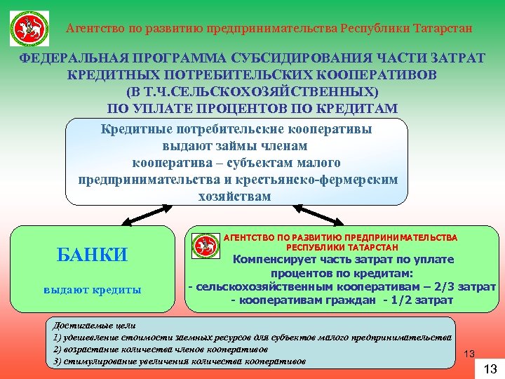 Агентство по развитию предпринимательства Республики Татарстан ФЕДЕРАЛЬНАЯ ПРОГРАММА СУБСИДИРОВАНИЯ ЧАСТИ ЗАТРАТ КРЕДИТНЫХ ПОТРЕБИТЕЛЬСКИХ КООПЕРАТИВОВ