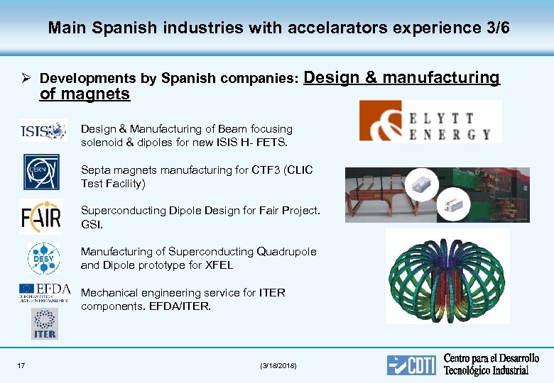 Main Spanish industries with accelarators experience 3/6 Ø Developments by Spanish companies: Design &