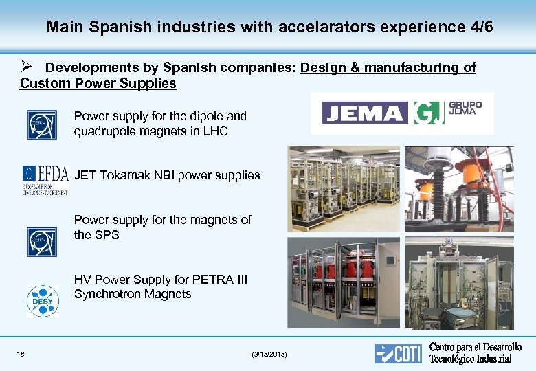 Main Spanish industries with accelarators experience 4/6 Ø Developments by Spanish companies: Design &