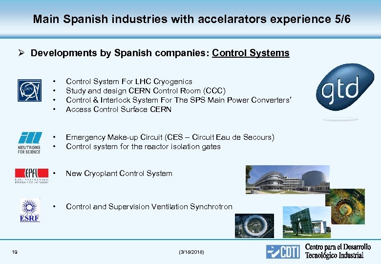 Main Spanish industries with accelarators experience 5/6 Ø Developments by Spanish companies: Control Systems