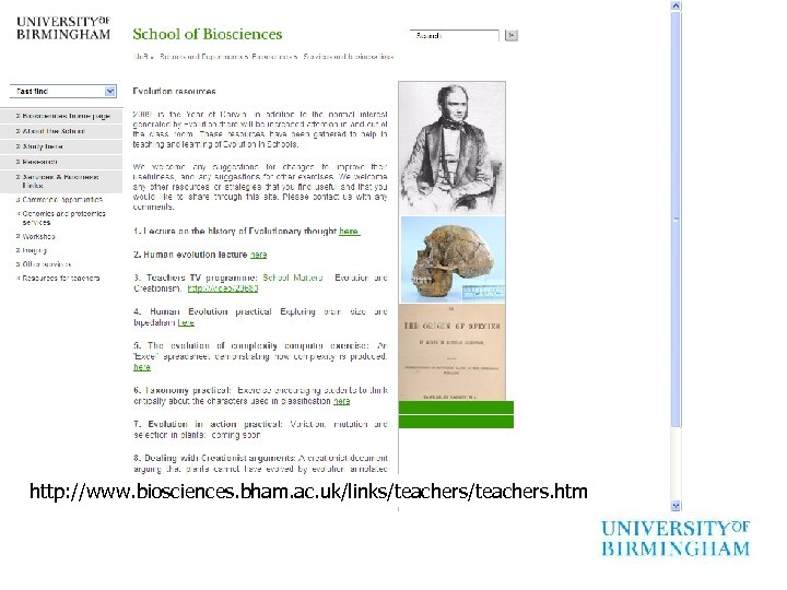 http: //www. biosciences. bham. ac. uk/links/teachers. htm 